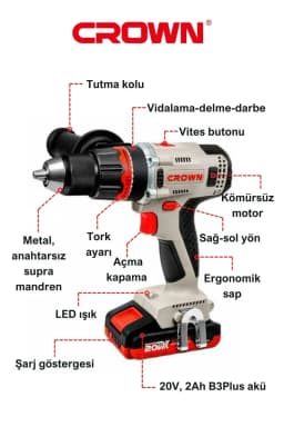 Crown Akülü Vidalama 20V-2Ah CT21093HMX-2 BMC