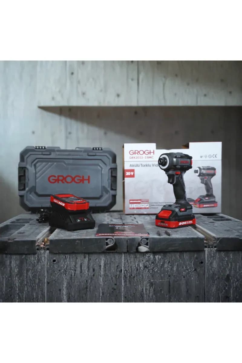 GROGH Kömürsüz Motorlu Akülü Torklu Vidalama Çift Akülü 20V 2Ah GRX2033-2 BMC | Şarjlı Torklu Vidalama