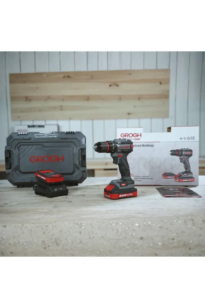 GROGH Kömürsüz Motorlu Şarjlı Darbeli Matkap Çift Akü 20V 2 Ah GRX2022-2 BMC | Çift Vitesli Akülü Vidalama