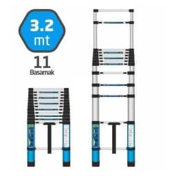 Tyson Pro Series Alüminyum Teleskopik Merdiven 320 cm 11 Basamaklı 150 Kg Kapasiteli - TYS9147